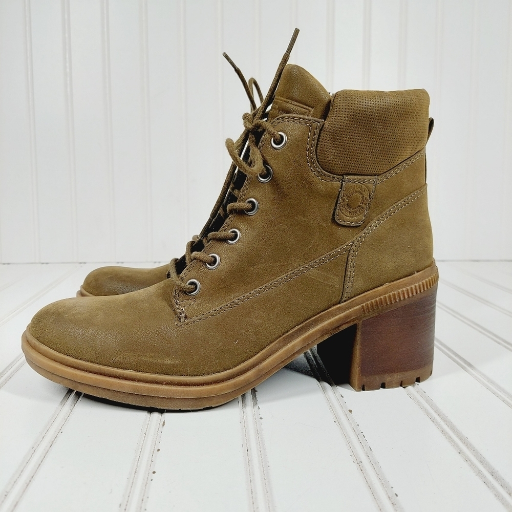 Crown Olive Green Suede Lace-Up Block Heel Boots